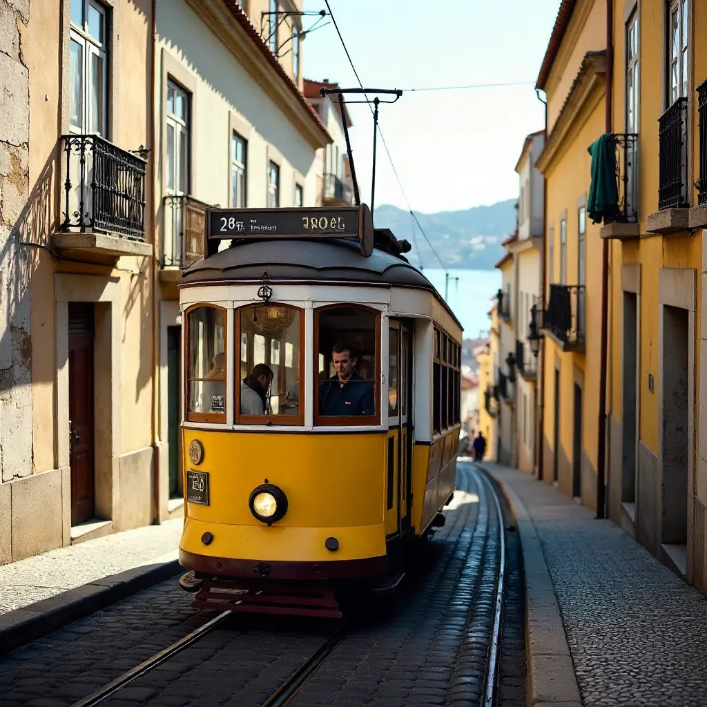 Golden Tram Rides Lisbon's Hills