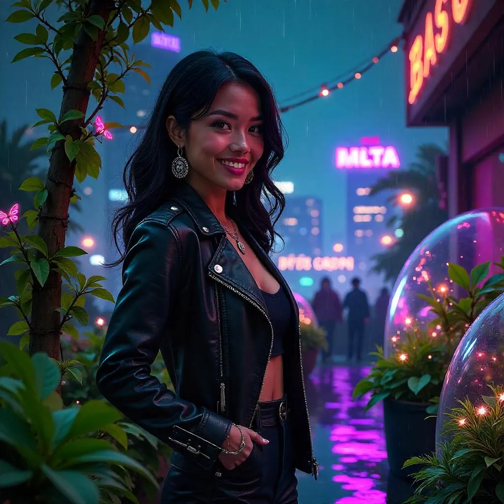 Neon Garden Cheer: Cyberpunk Latina in Bloom
