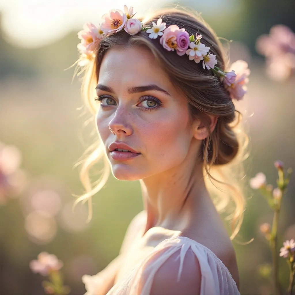 Ethereal Bloom: Soft-Focus Flower Crown Portrait