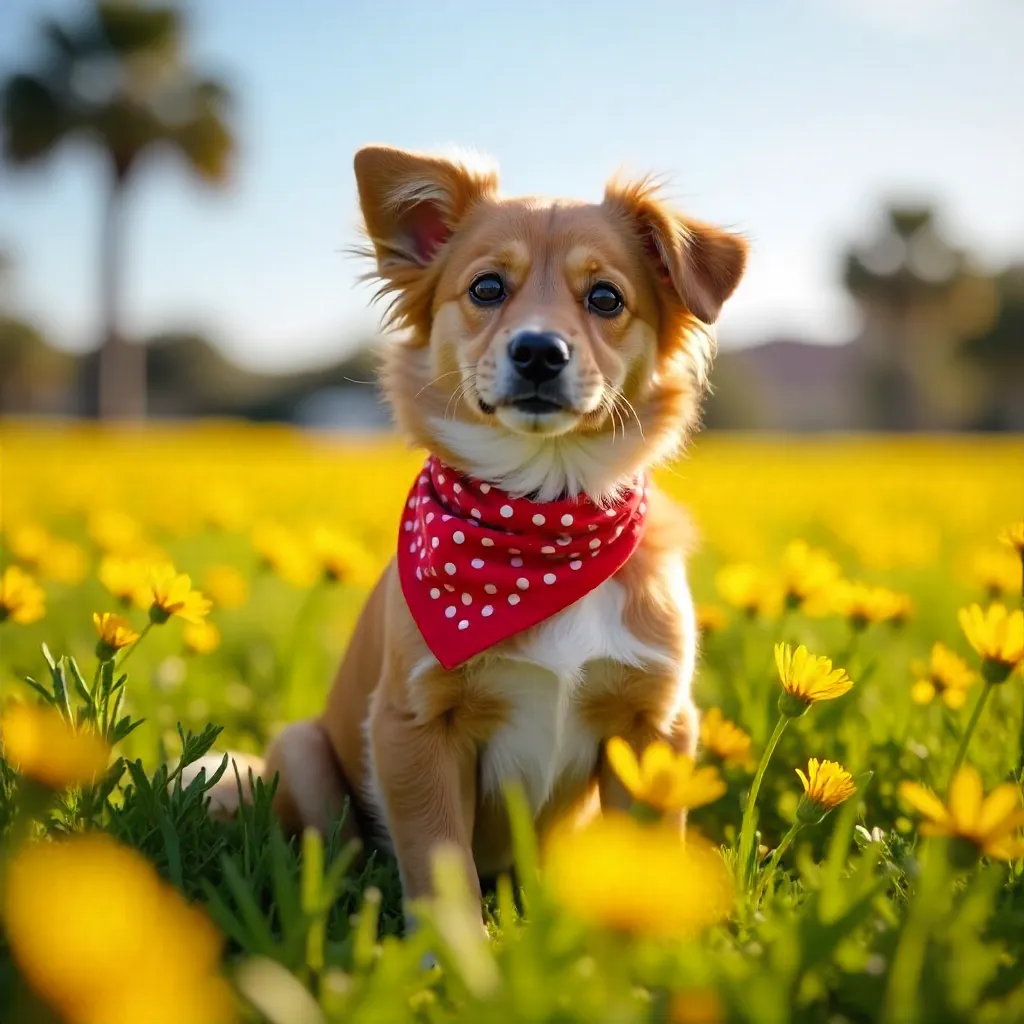 Sunny Florida Pup in a Field of Yellow Flowers