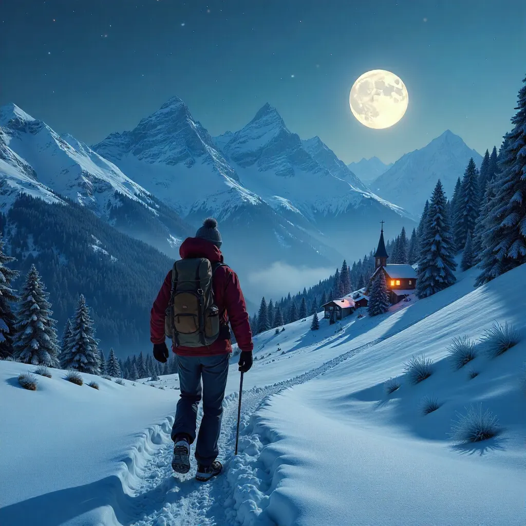 Moonlit Solo Hike through Snowy Veneto Hills