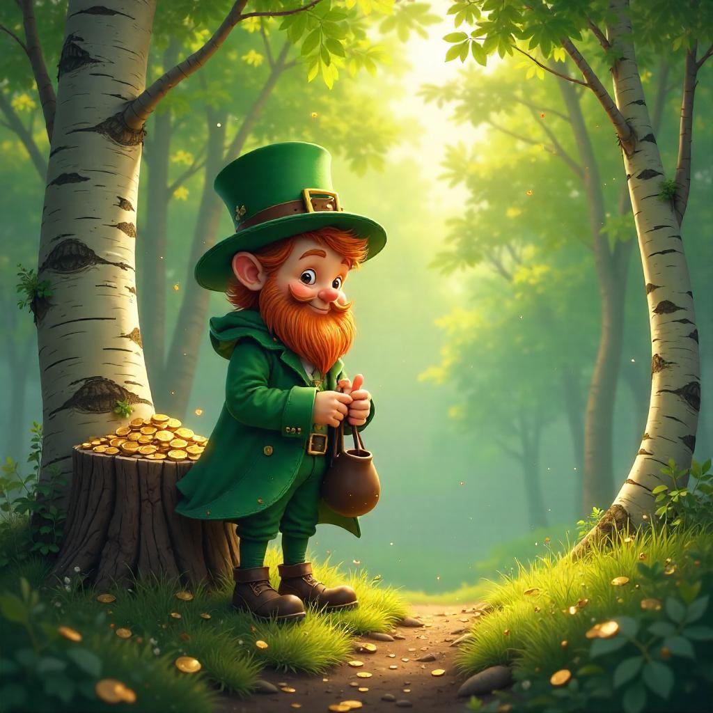 Leprechaun in a Birch Forest - Digital Art