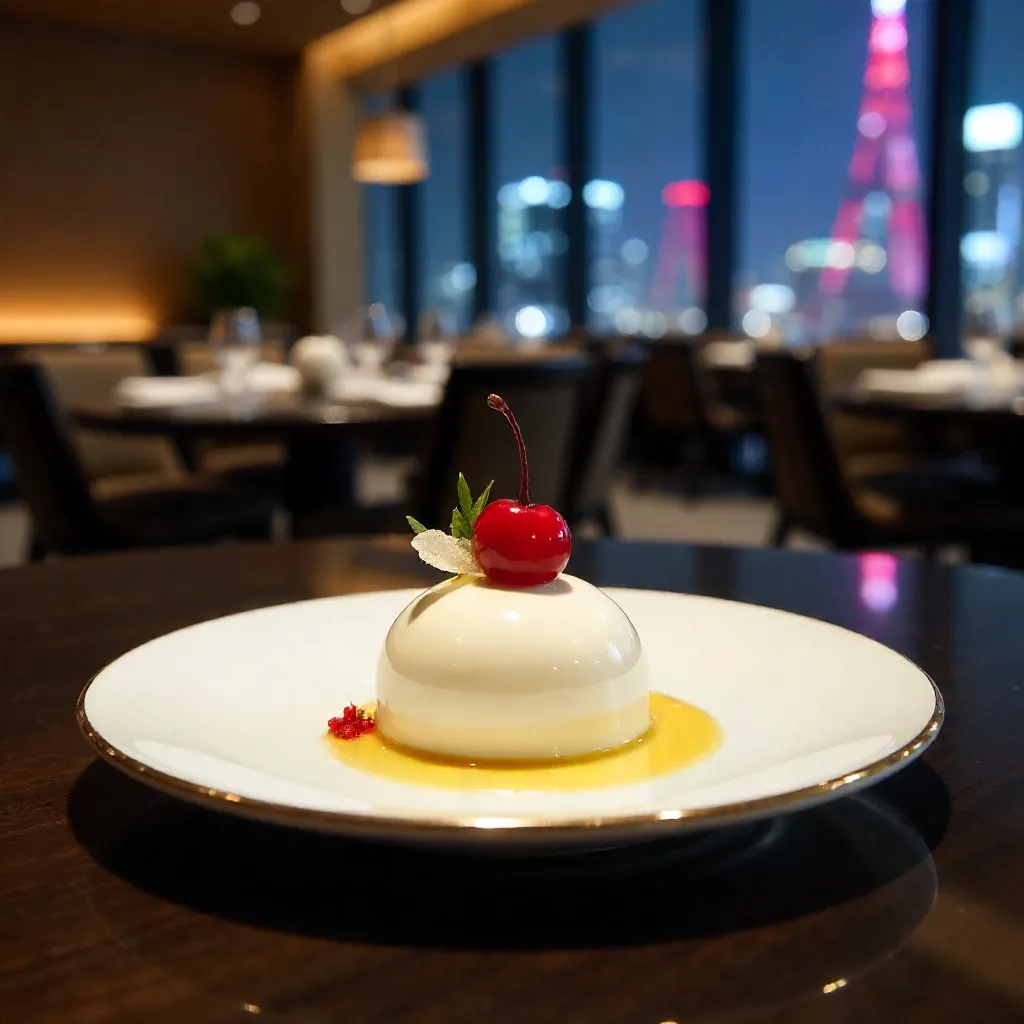 Elegant Tokyo Dessert with Cherry Garnish