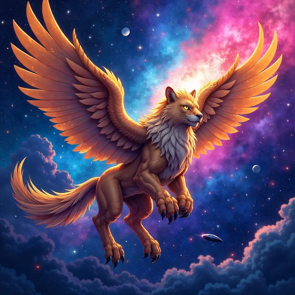 Cosmic Anime Griffin Among the Stars