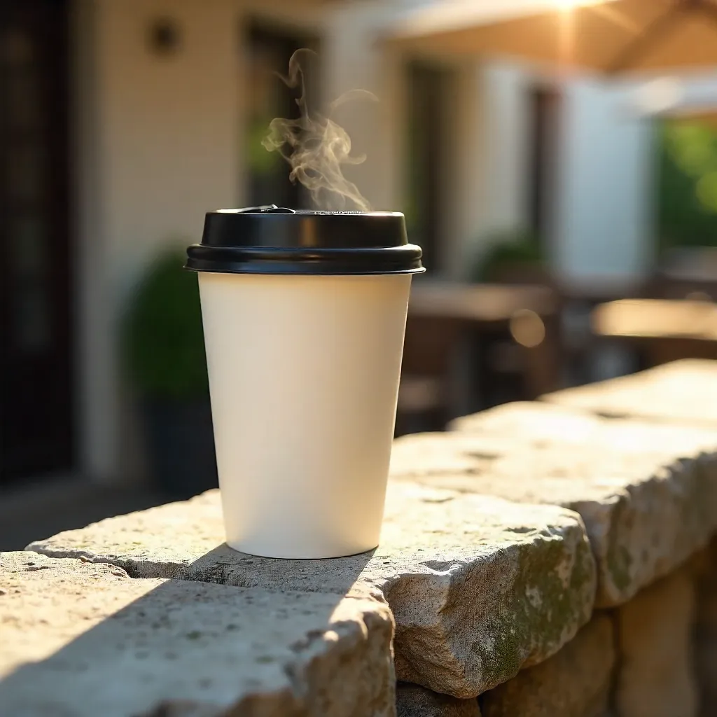 Sunlit cup on a stone ledge