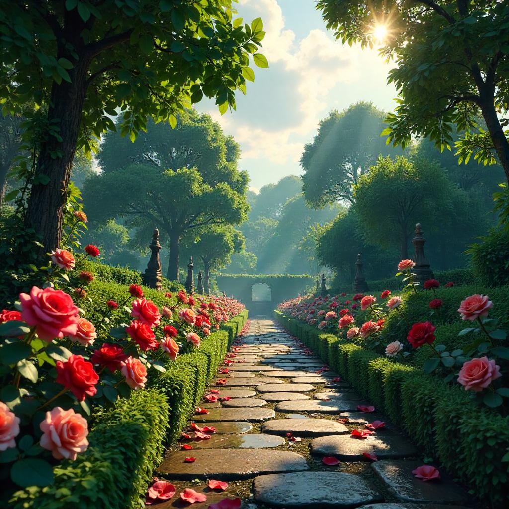 Jungle in a Formal Rose Garden: 3D Render