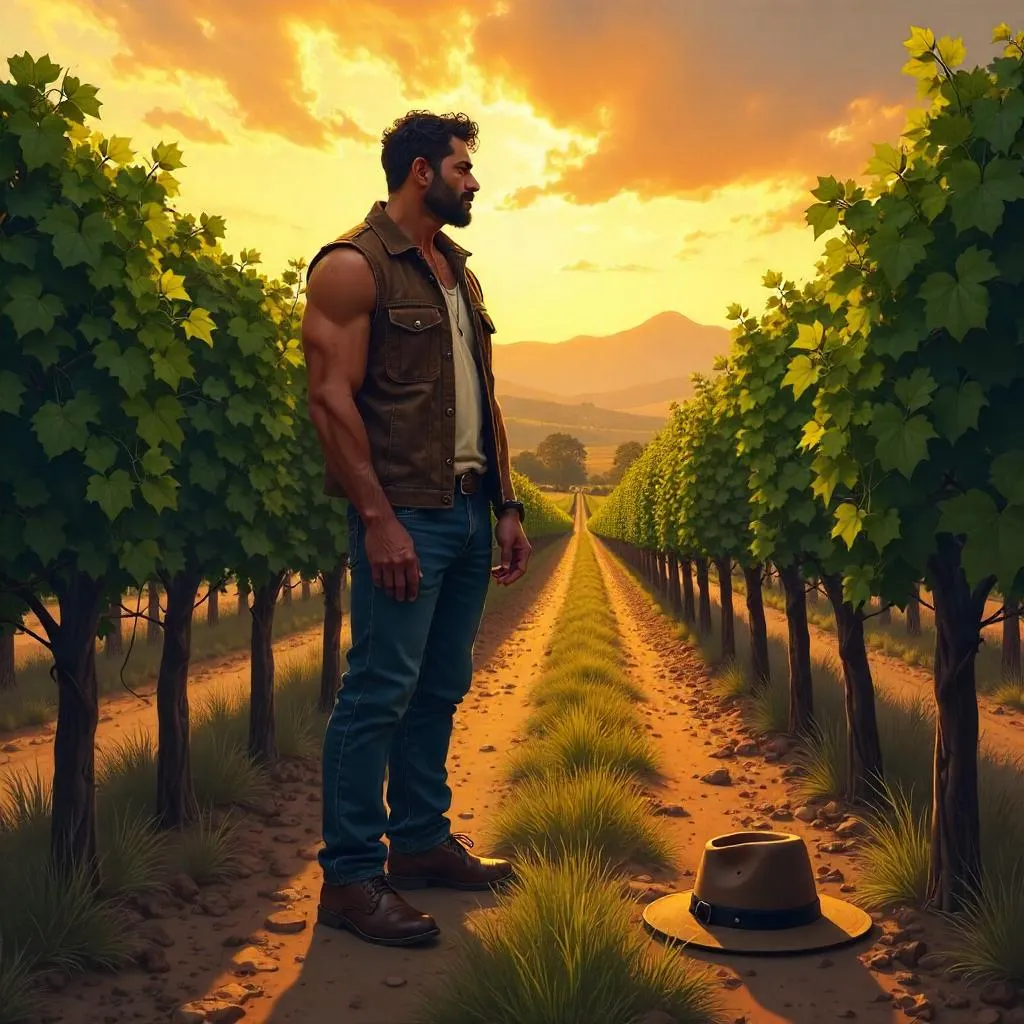 Strong Latino Man in a Vineyard – Concept Art