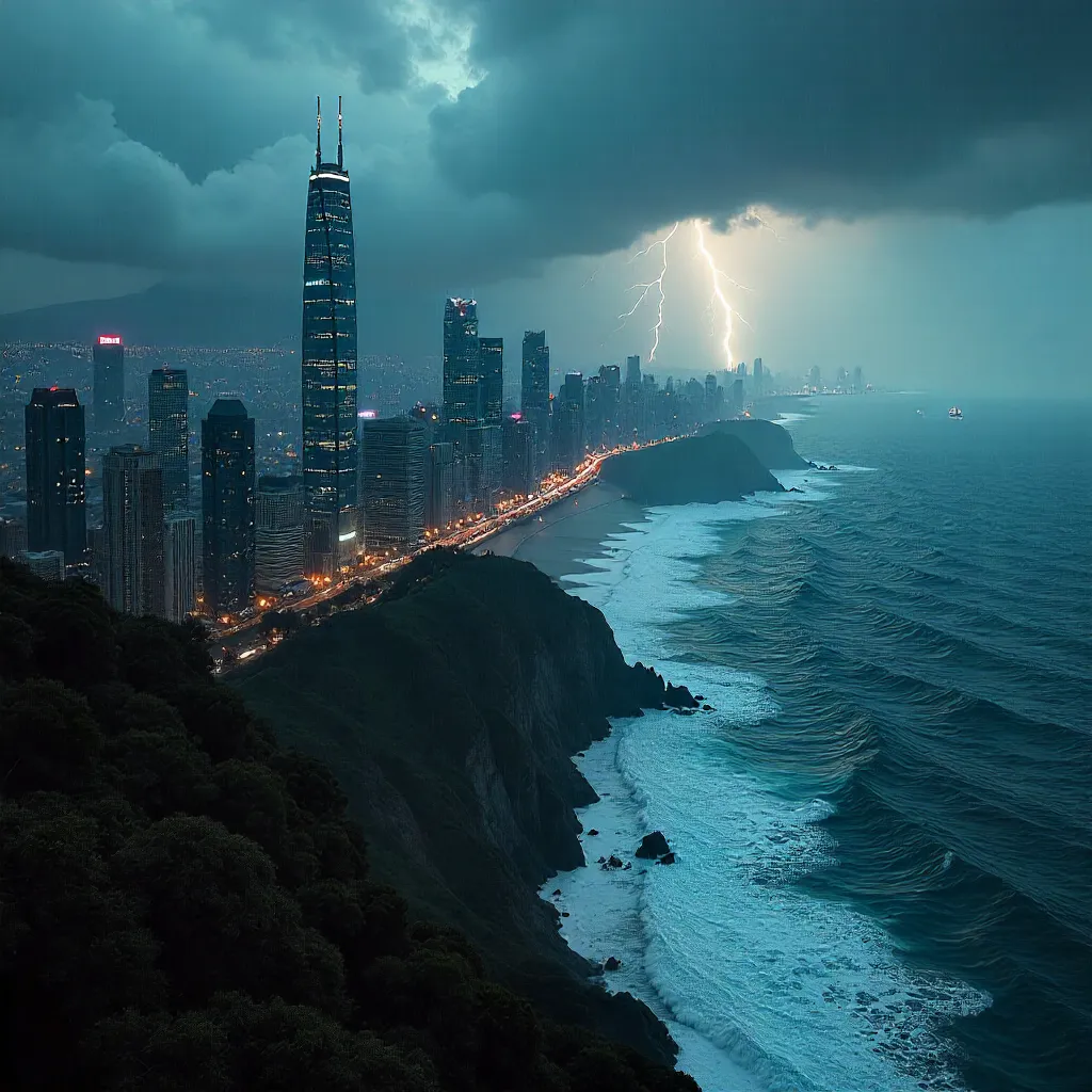 Stormy Skyline Over Ocean: Dramatic Aerial View