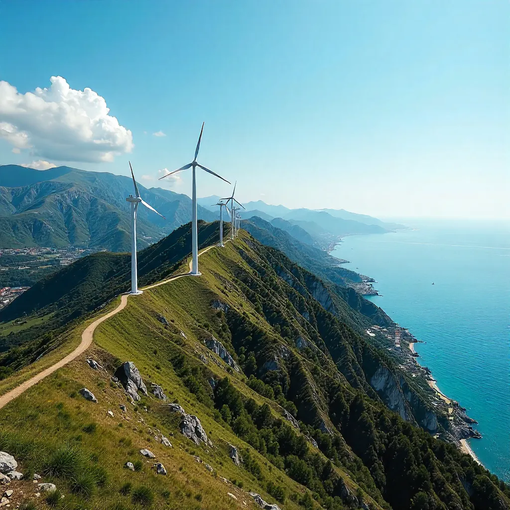 Aerial Wind Turbines over İzmir Mountains