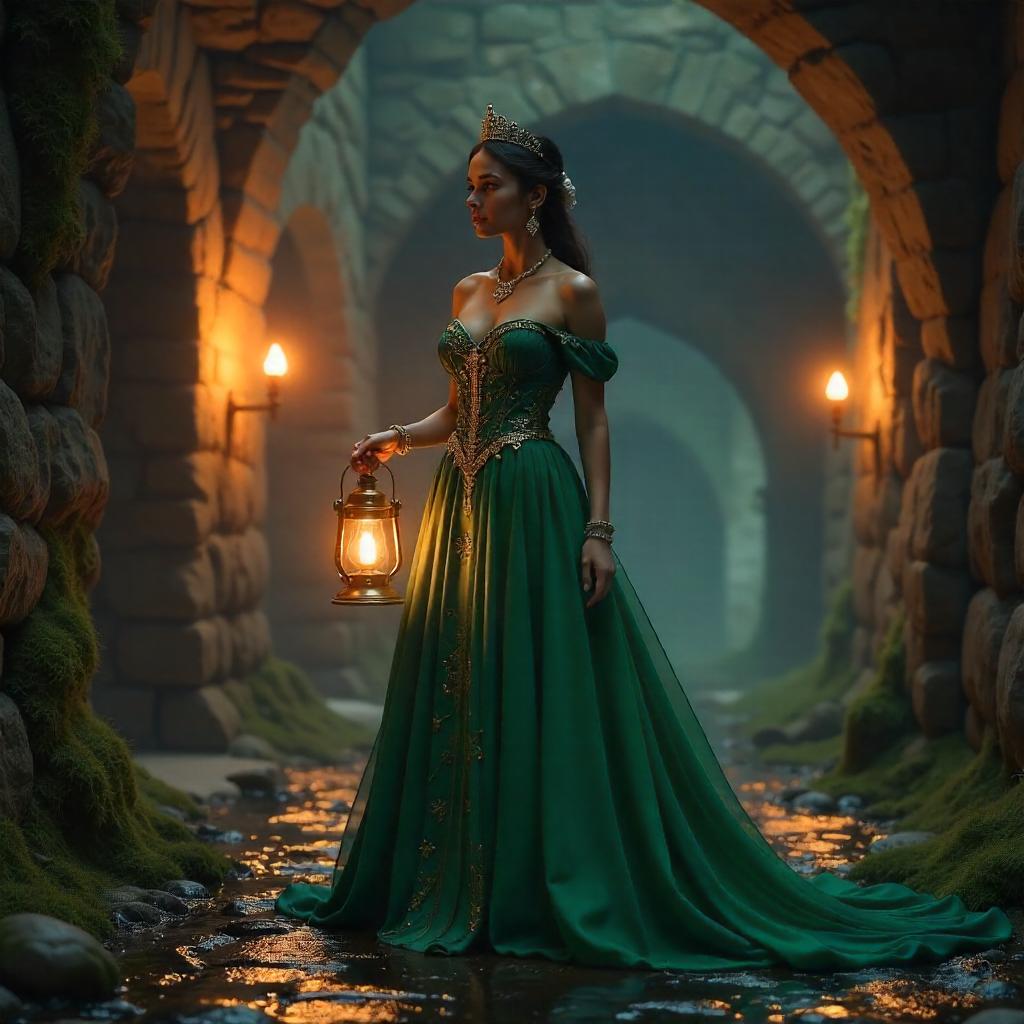 Regal Princess in a Dim Castle Dungeon 3D Render