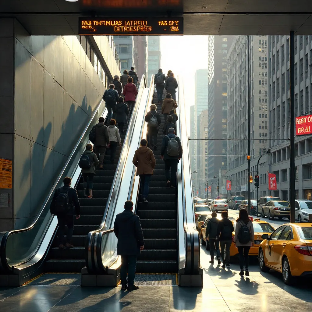 Escalator at a Modern NYC Subway Entrance