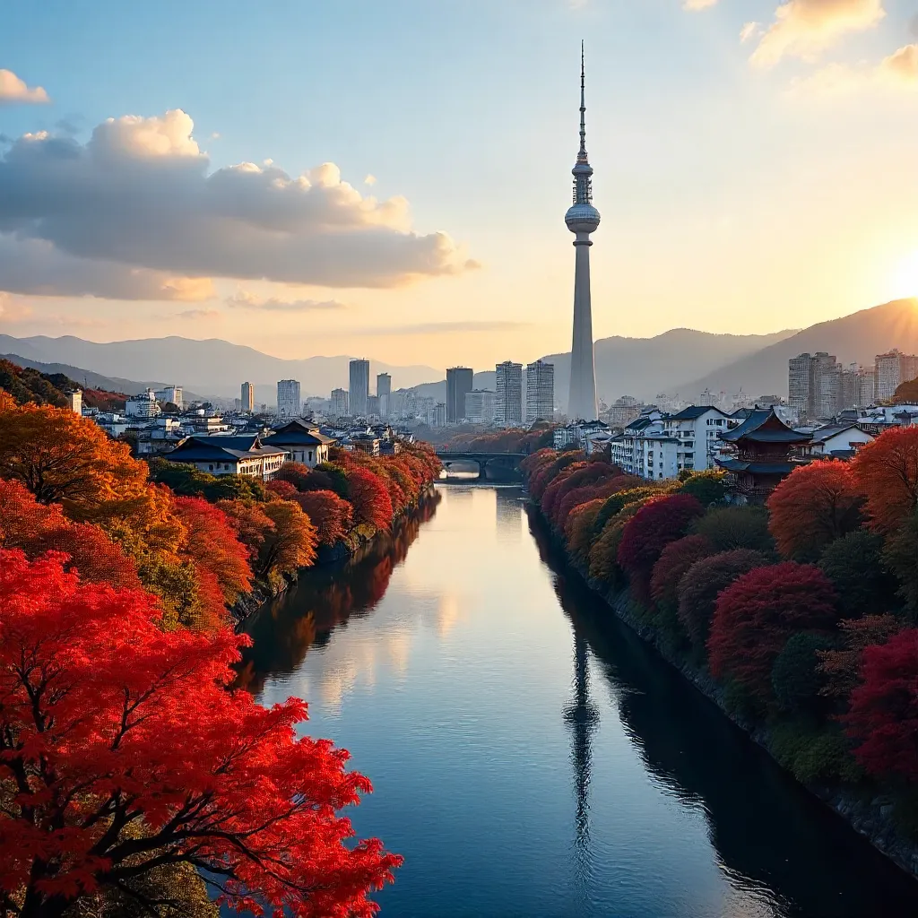 Kyoto Autumn Skyline: Kyoto Tower and Maple Foliage