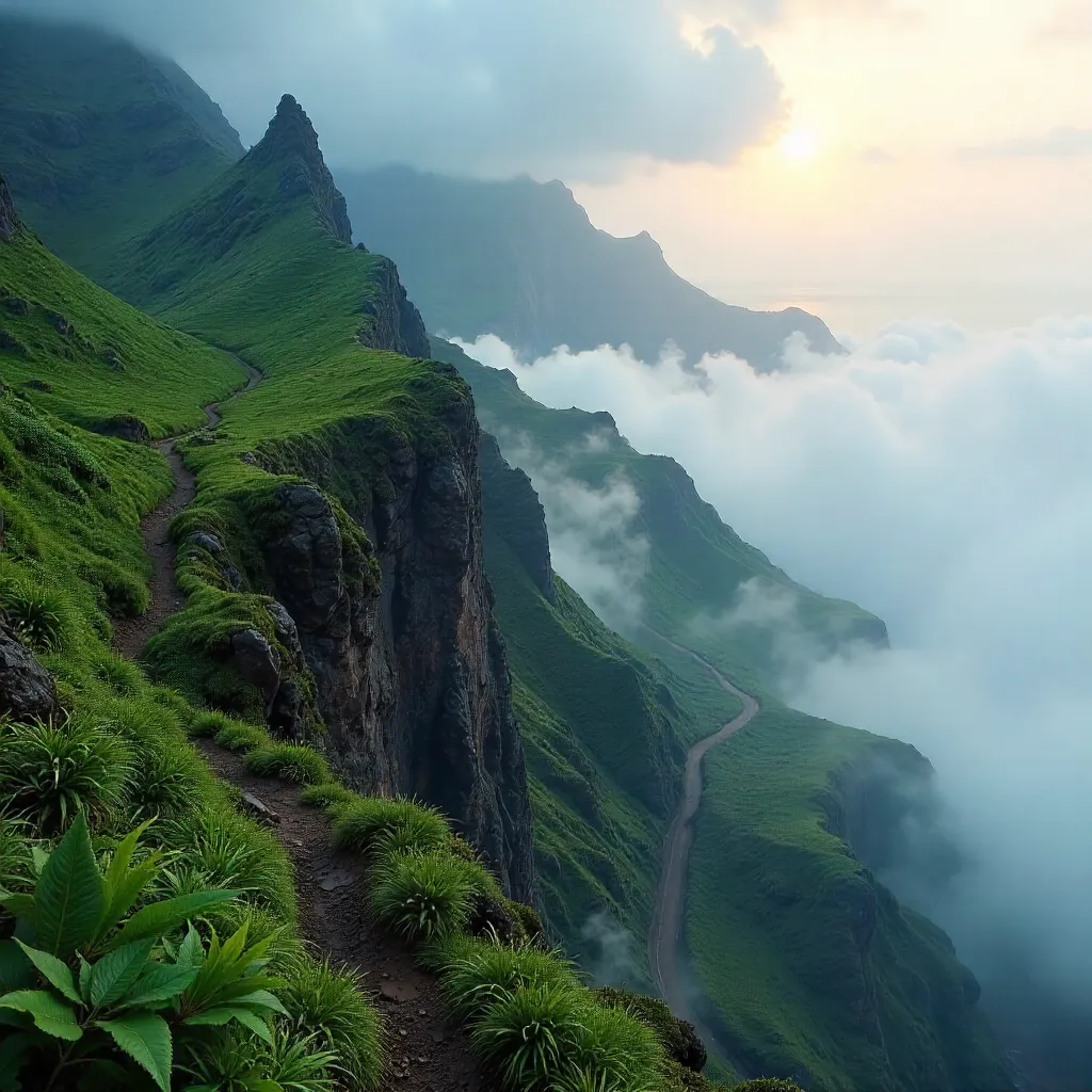 Misty Madeira Mountains: Lush Ridges and Rocks