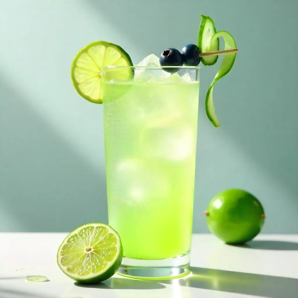 Summer Lime Cocktail with Blueberry-Cucumber Garnish