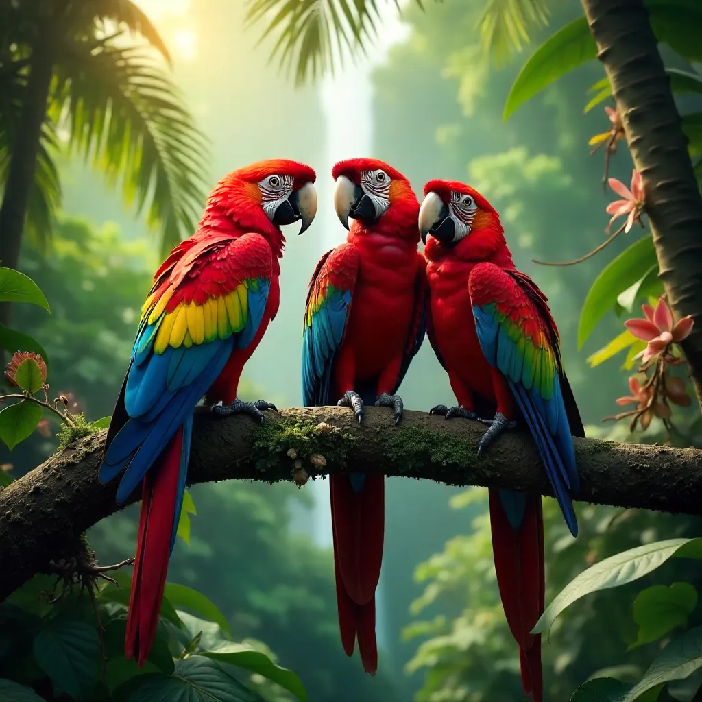 Vibrant Macaws in Cancun Jungle