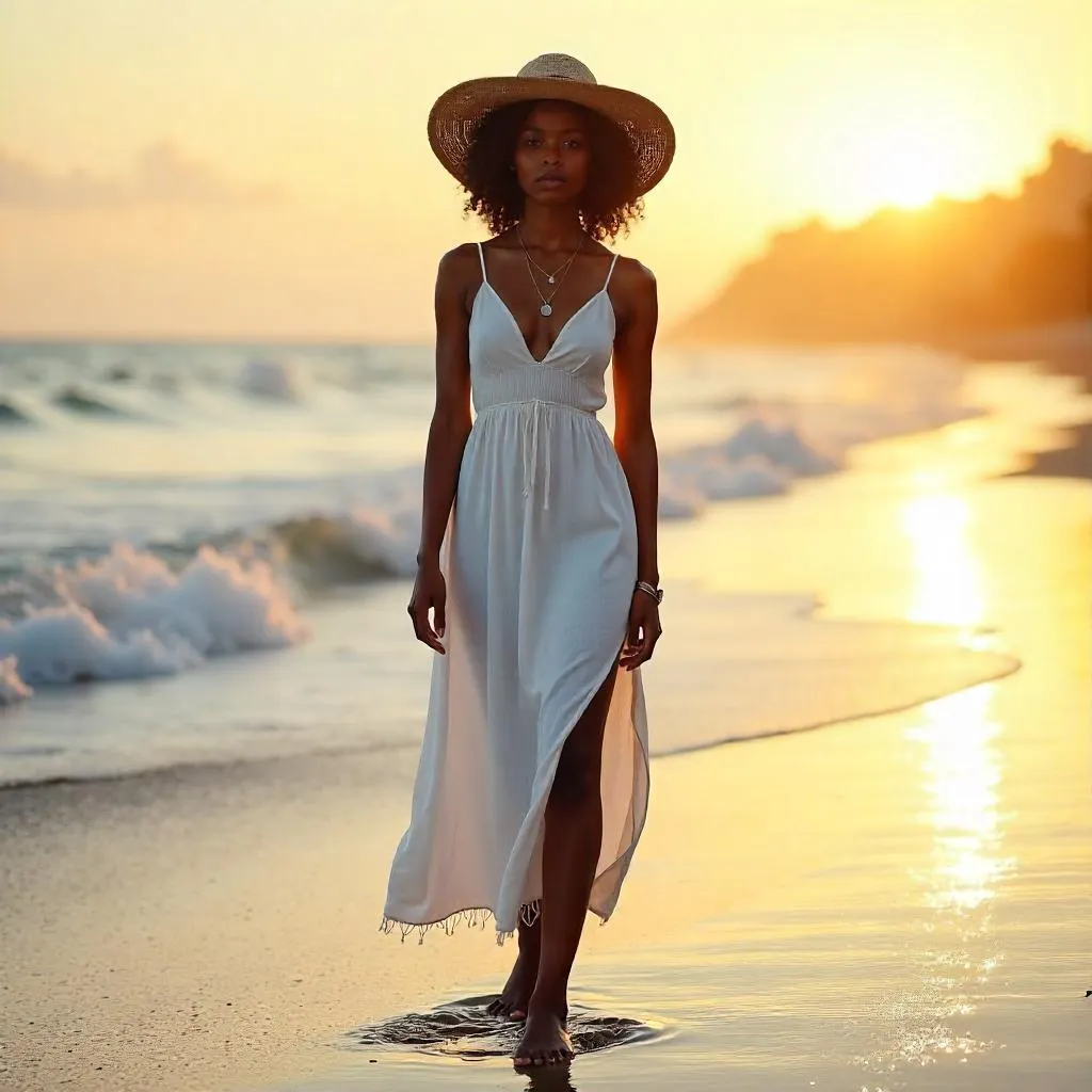Photorealistic Stylish Black Girl by the Ocean