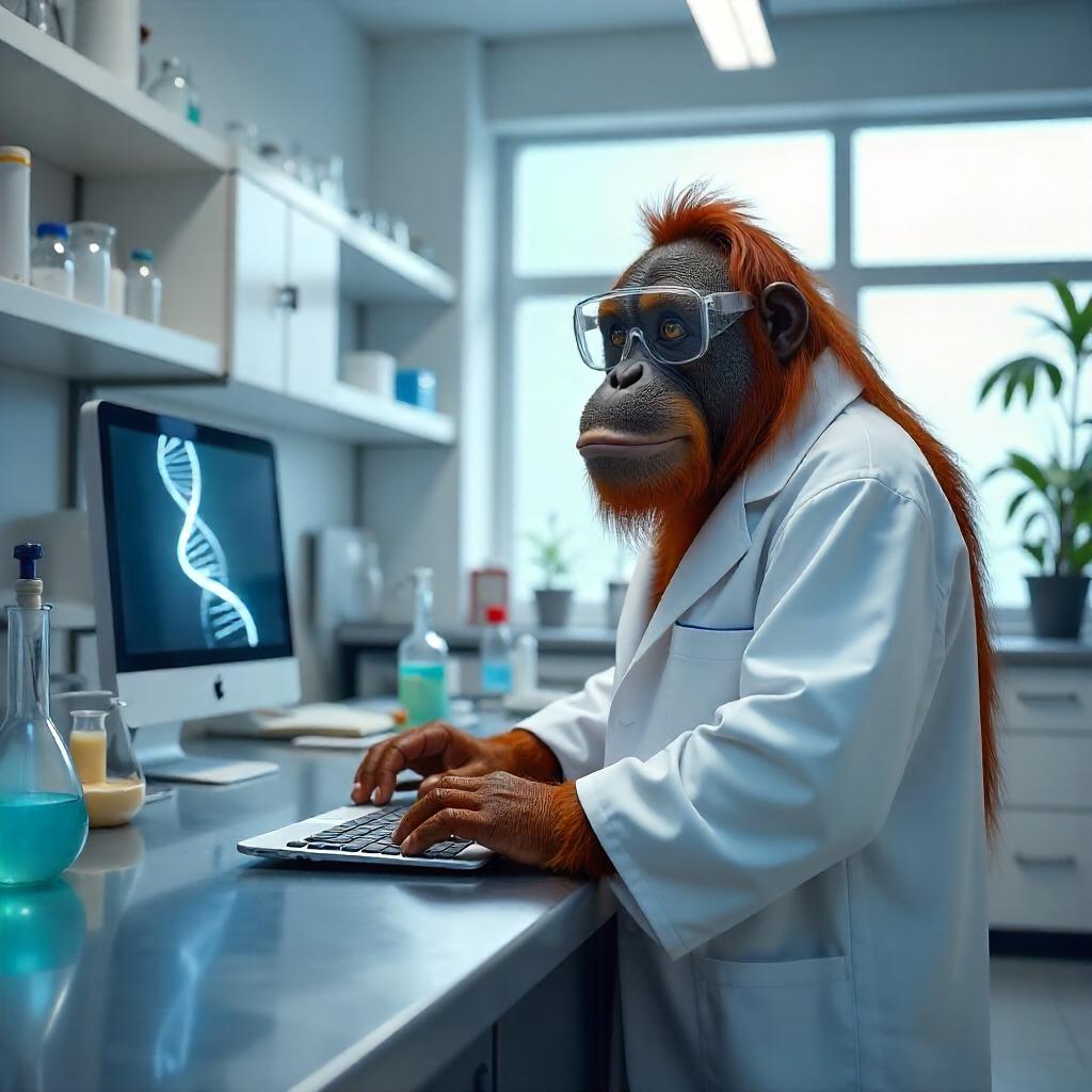 Photorealistic Orangutan in a Modern Laboratory