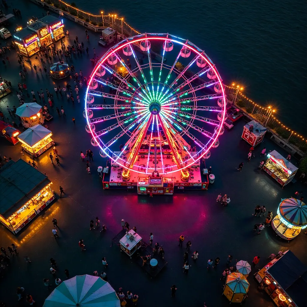Aerial Night Neon Fairground