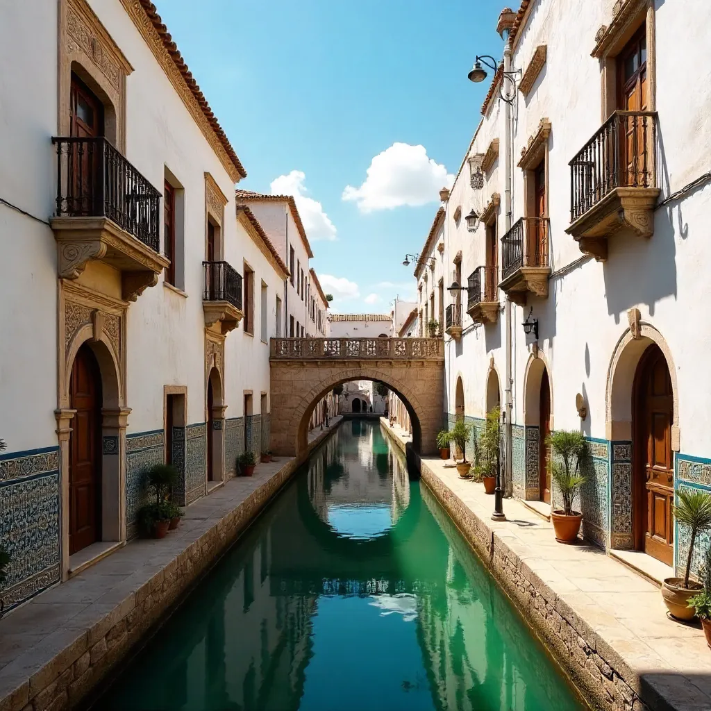 Sunlit Fès Canal with Historic Architecture