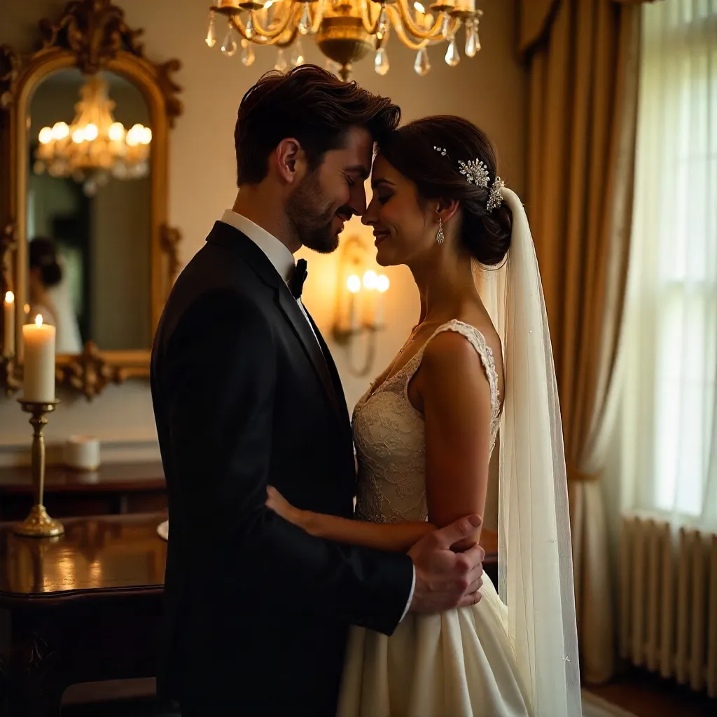 Soft Glow Moment: Bride and Groom in Reflected Light