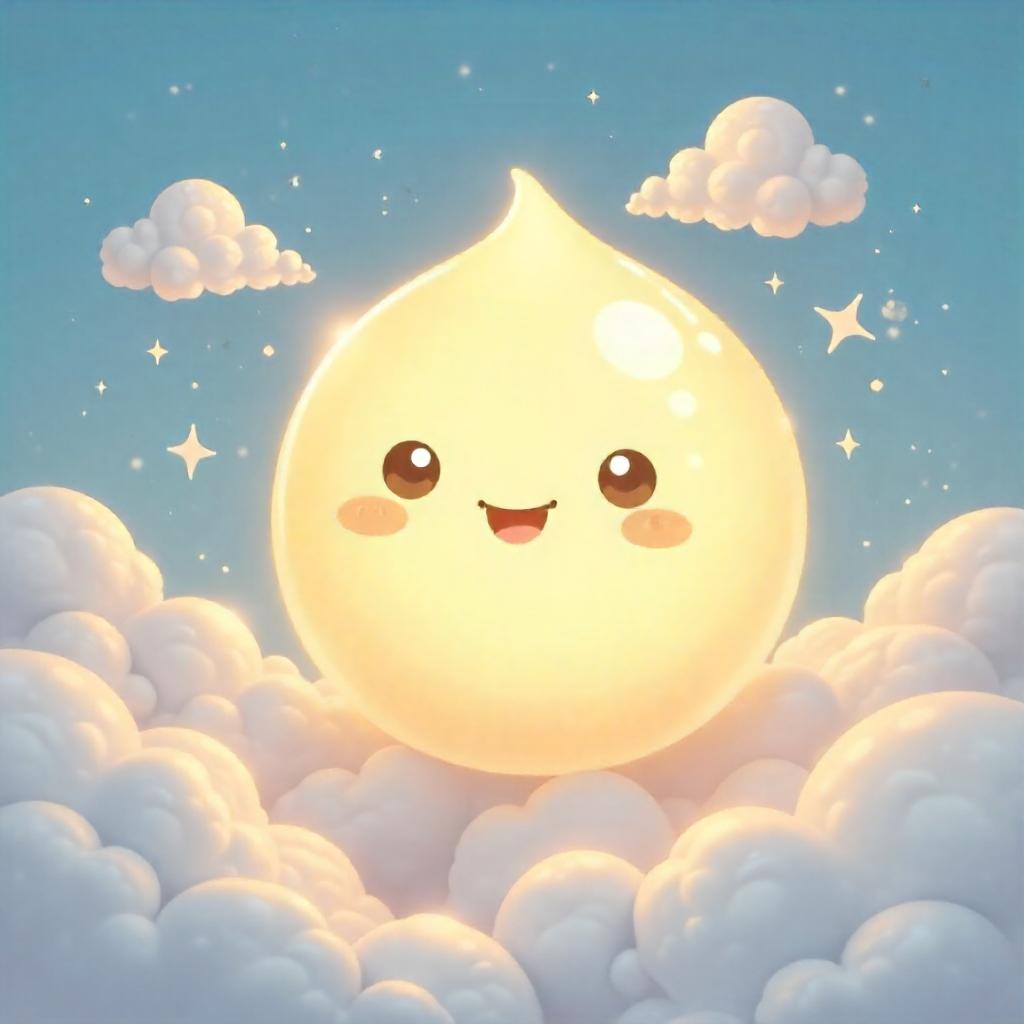 Whimsical Cartoon Spirit Orb Among Clouds