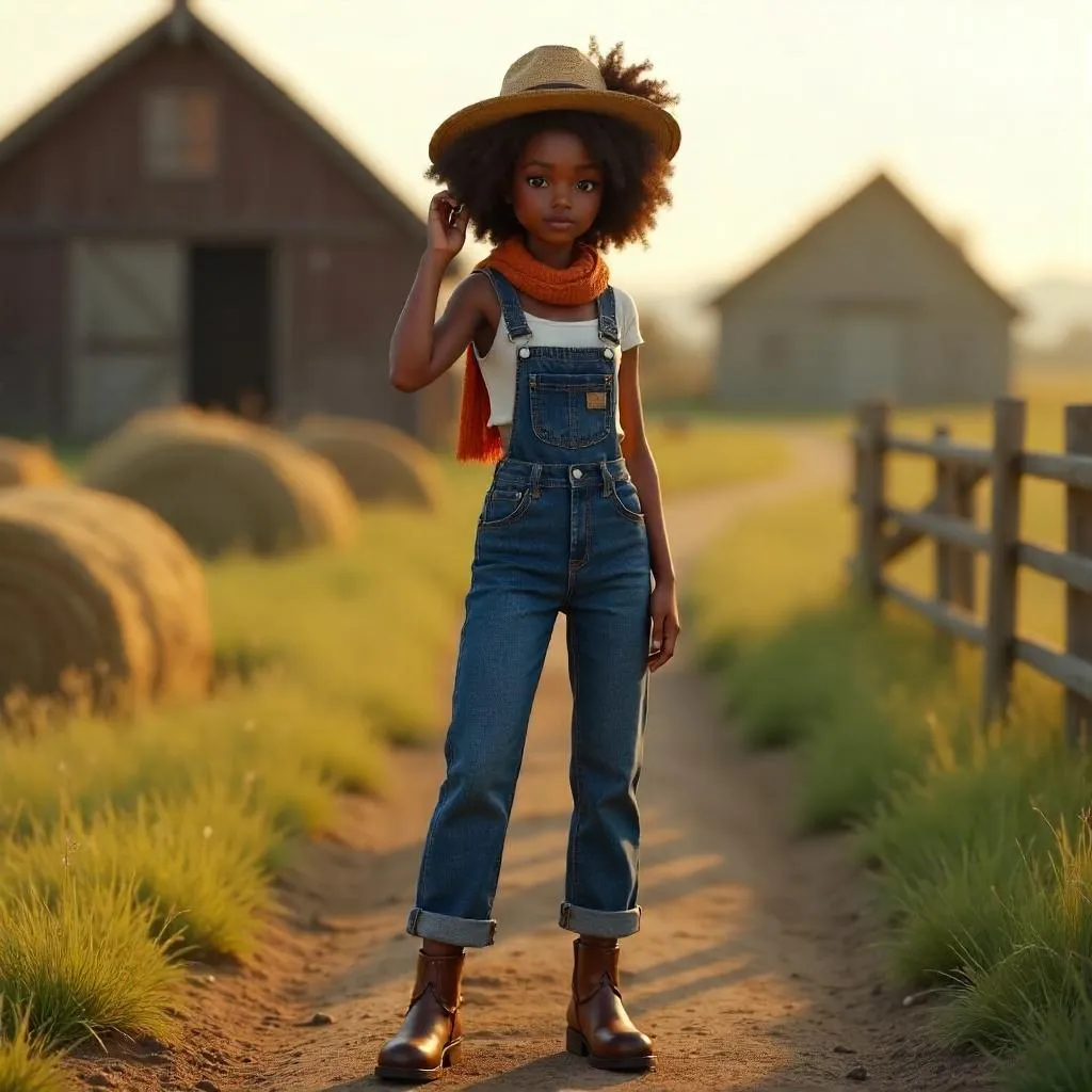 Stylish Black Girl on a Farm - 3D Render