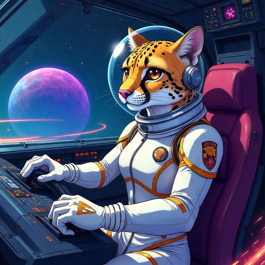 Cheetah Pilot in an Anime Spaceship