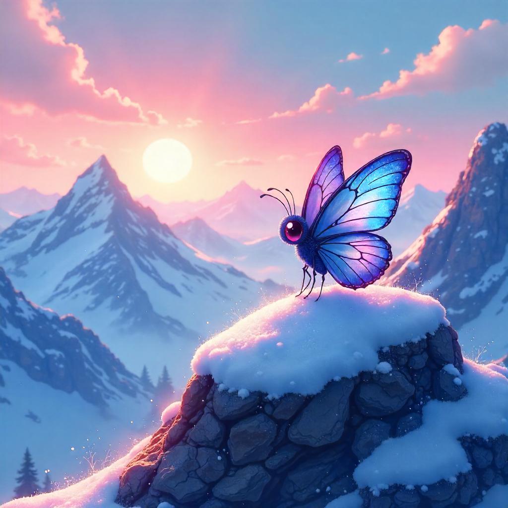 Anime Butterfly on a Snowy Alpine Summit