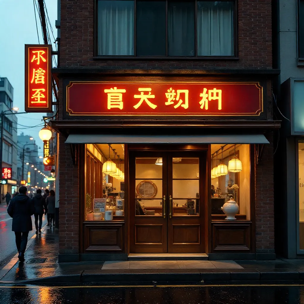 Ginza Tsubakiya Coffee Facade at Twilight
