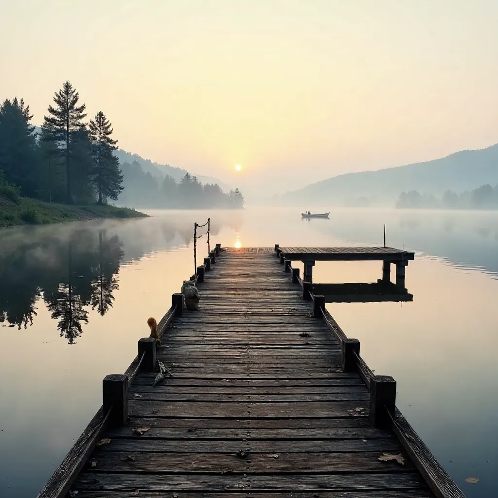 Düzce Misty Pier Over a Tranquil Turkish Lake