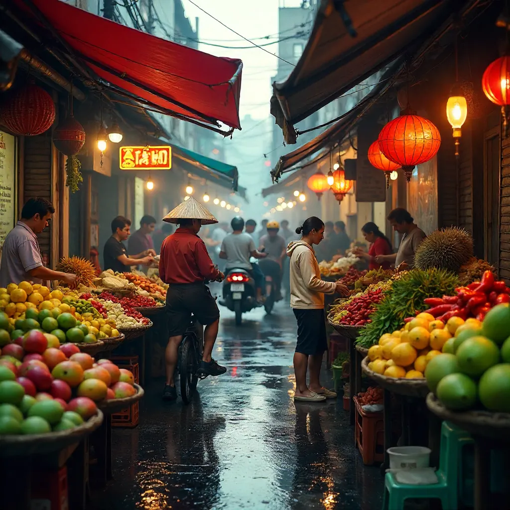 Vibrant Ho Chi Minh Street Market: Vendors and Produce