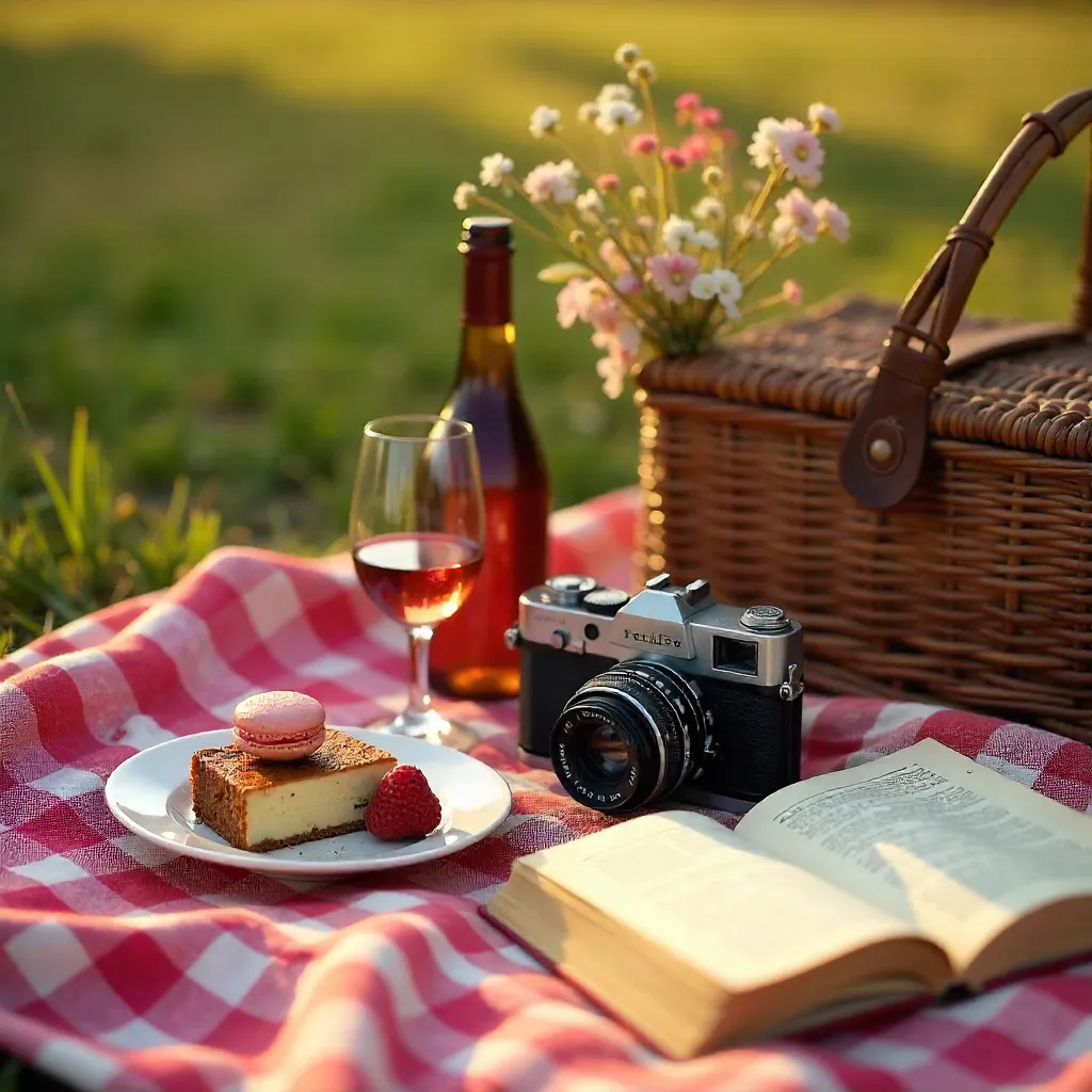 Charming Vintage Picnic with Cameras and Book