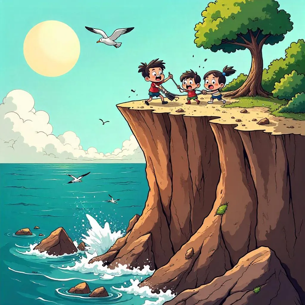Cartoon Earthquake on a Cliff Edge