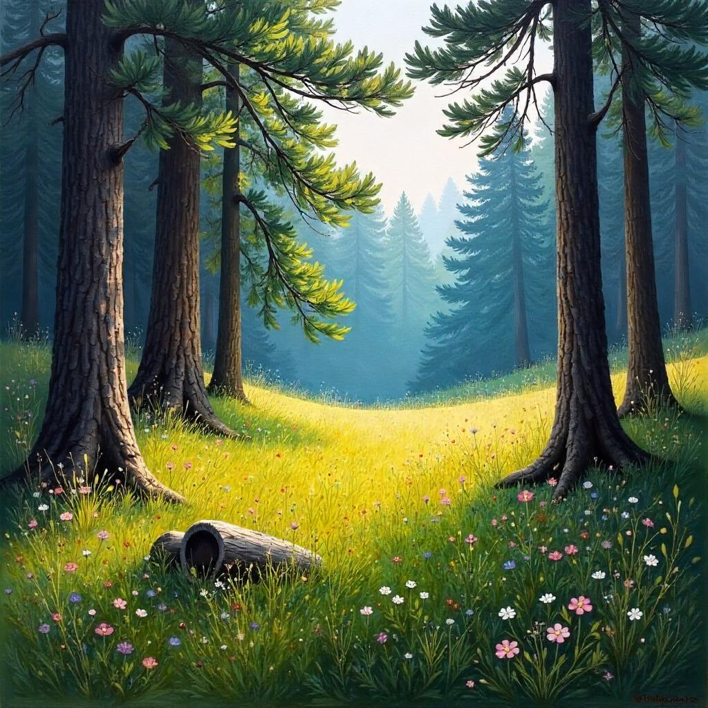 Meadow in a Pine Forest: An Oil Landscape