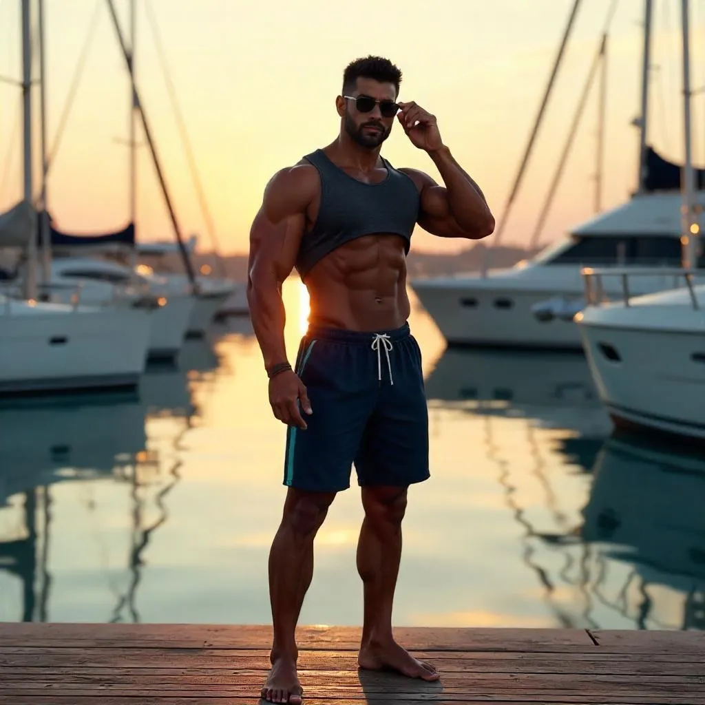 3D Render: Athletic Latino Man at the Marina