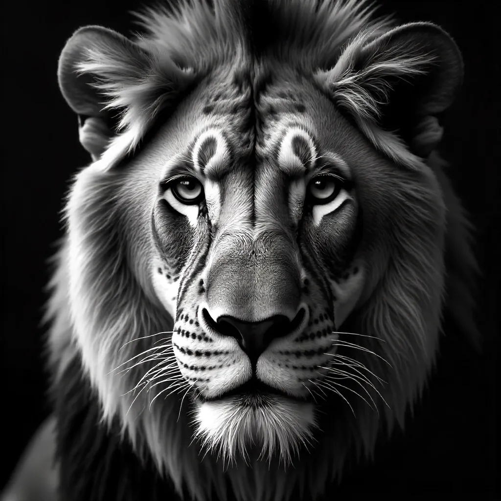 Regal Lion: Close-Up Black and White Portrait