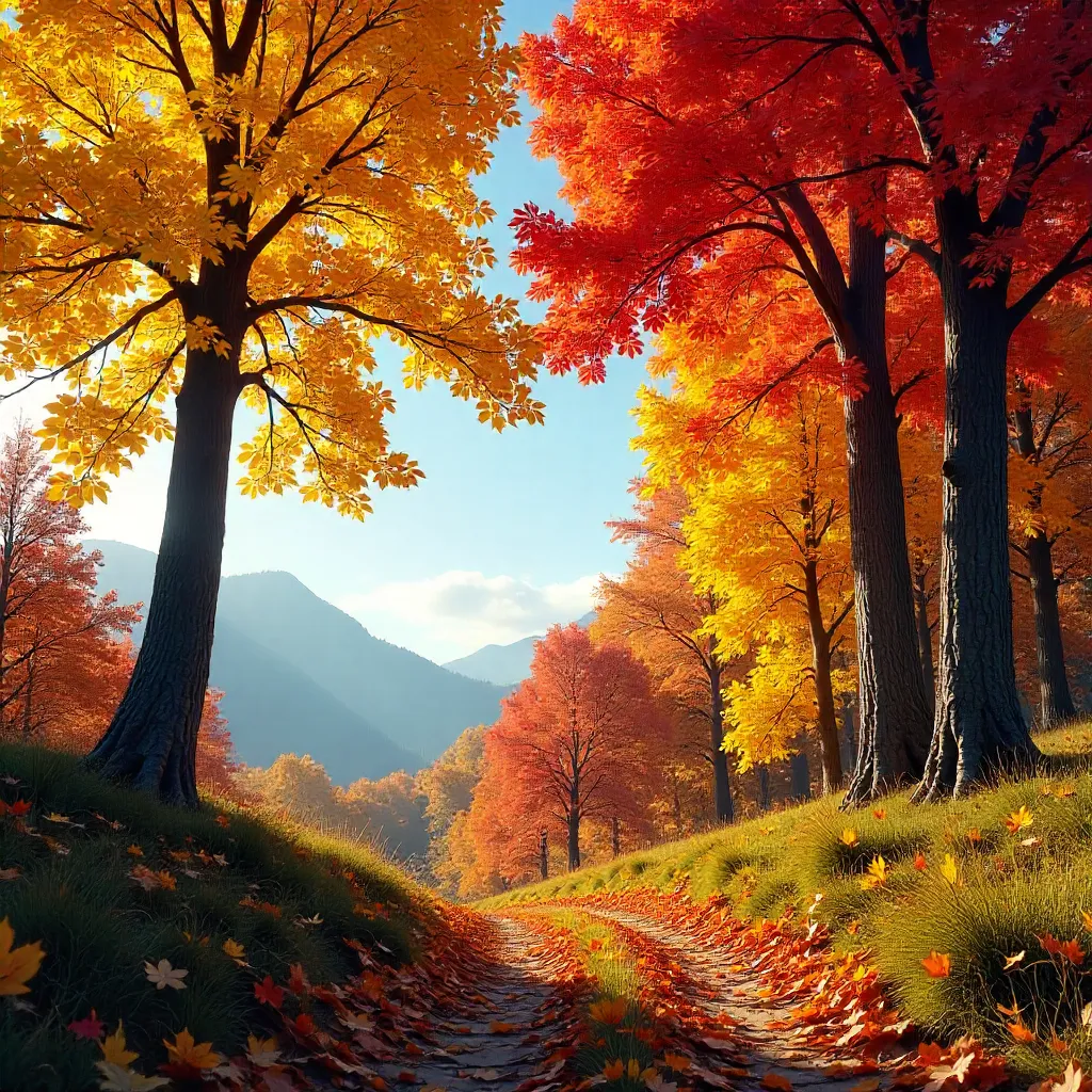 Vibrant Autumn Trees Under a Clear Blue Sky