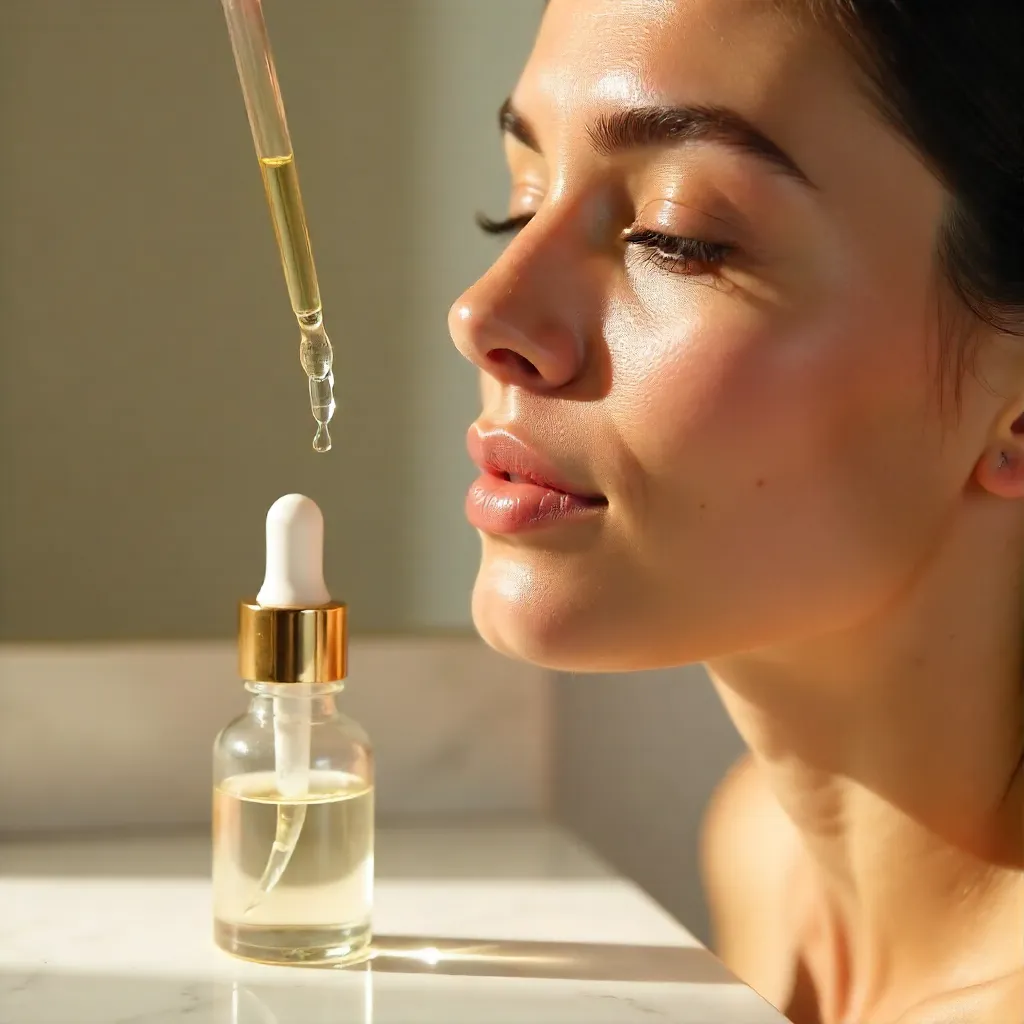 Close-Up Side View: Serum Dropper Ritual