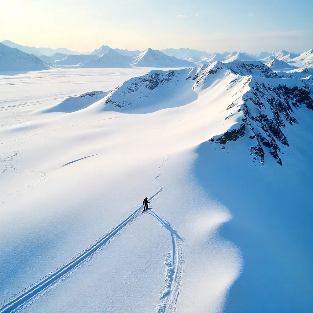 Aerial Solitude: Skier Across Endless Snow