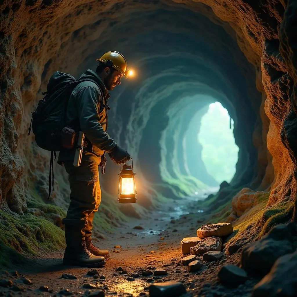 Photorealistic Underground Archaeologist in Tunnels