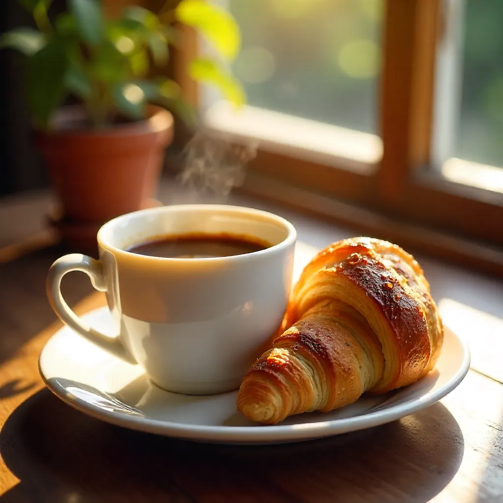 Cozy Morning Coffee with Fresh Croissant