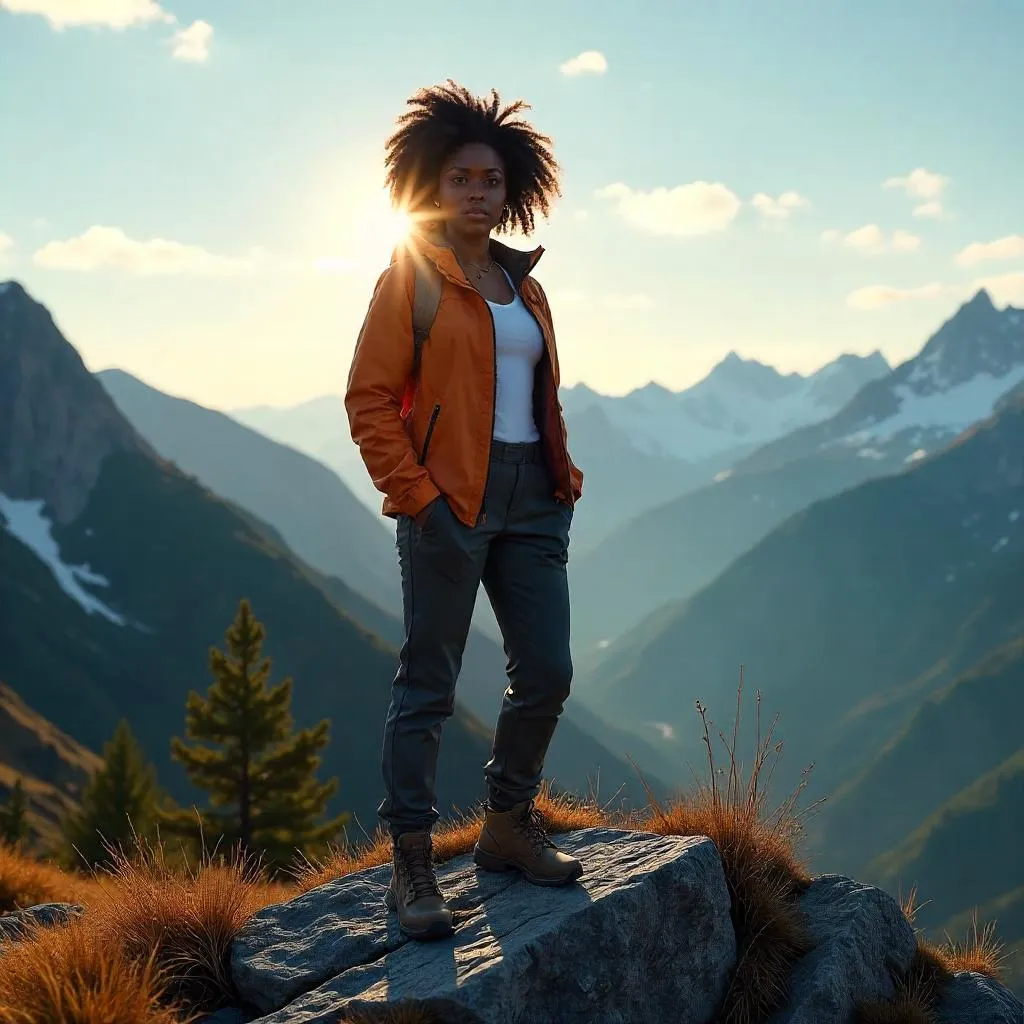 Confident Black Woman in Majestic Mountain Landscape