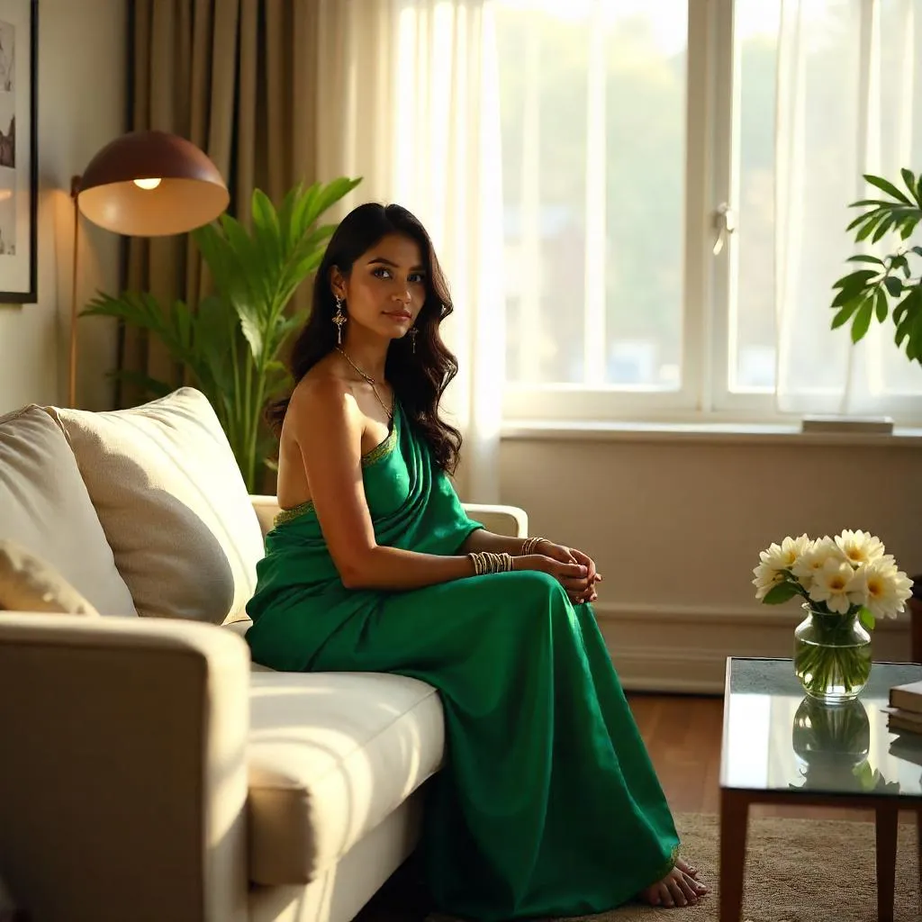 Photorealistic Indian Woman in a Cozy Living Room