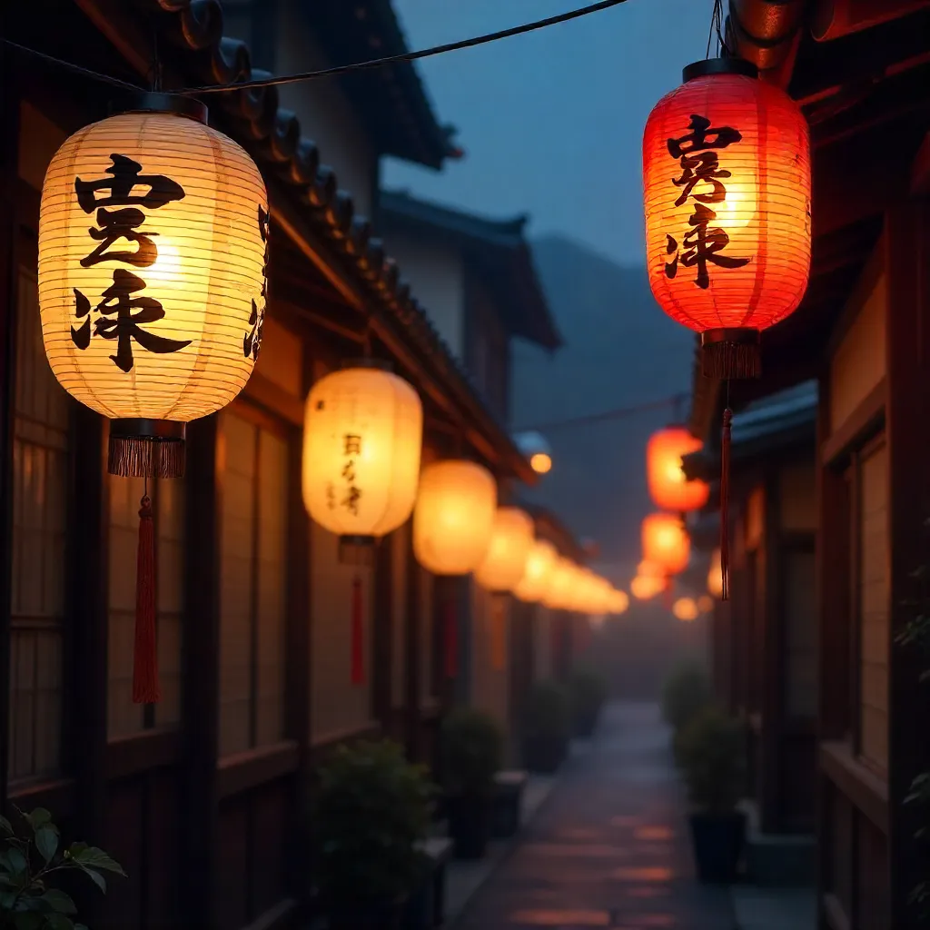 Amber Glow of Traditional Japanese Paper Lanterns