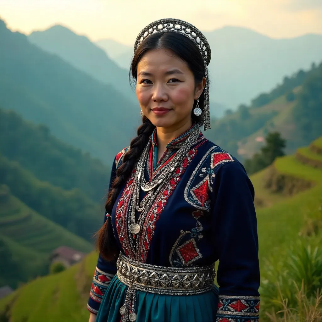 Portrait of a Hmong Woman in Lao Cai Traditional Attire
