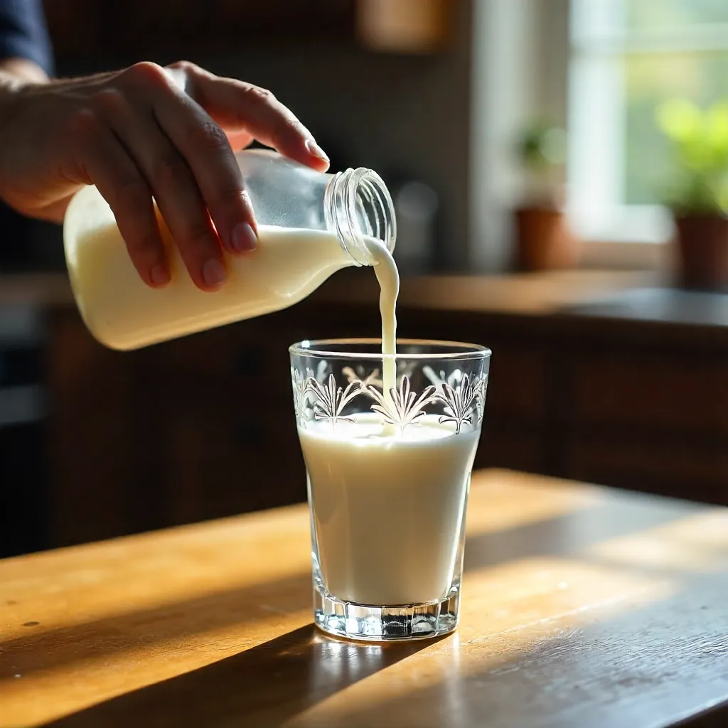 Cropped Hands Pour Milk into Ornate Crystal Glass