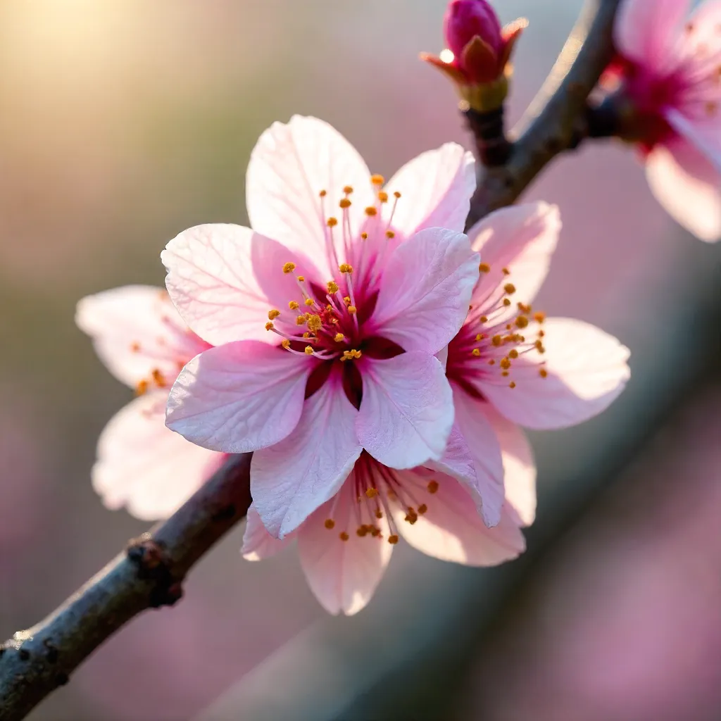 Close-up Cherry Blossom Branch in Spring Bloom