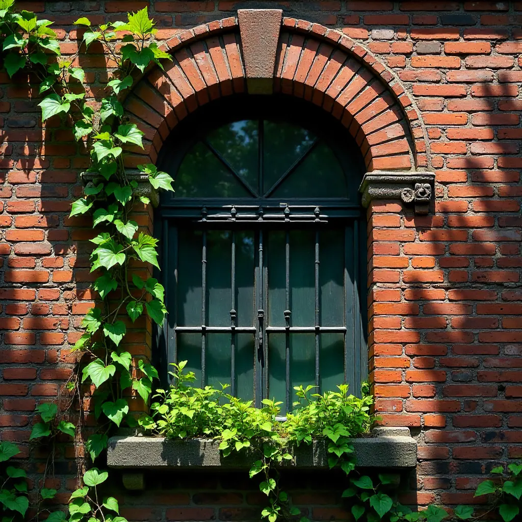 Close-Up: Historic Brick Facade with Arched Window