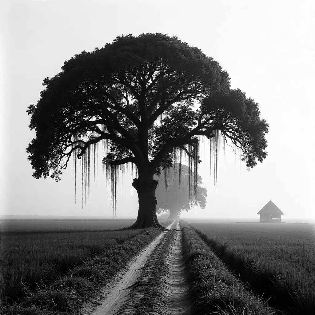 Serene Monochrome: Lone Banyan of Pabna
