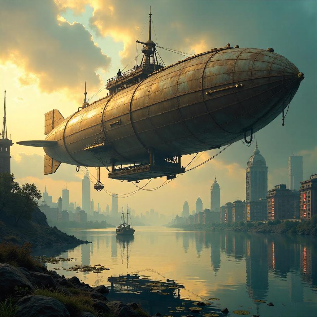Airship Over a Flooded Metropolis – Concept Art